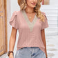 Eyelet V-Neck Petal Sleeve T-Shirt