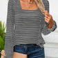 Striped Square Neck Flounce Sleeve Top