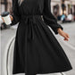 Tie Waist Notched Neck Long Sleeve Dress