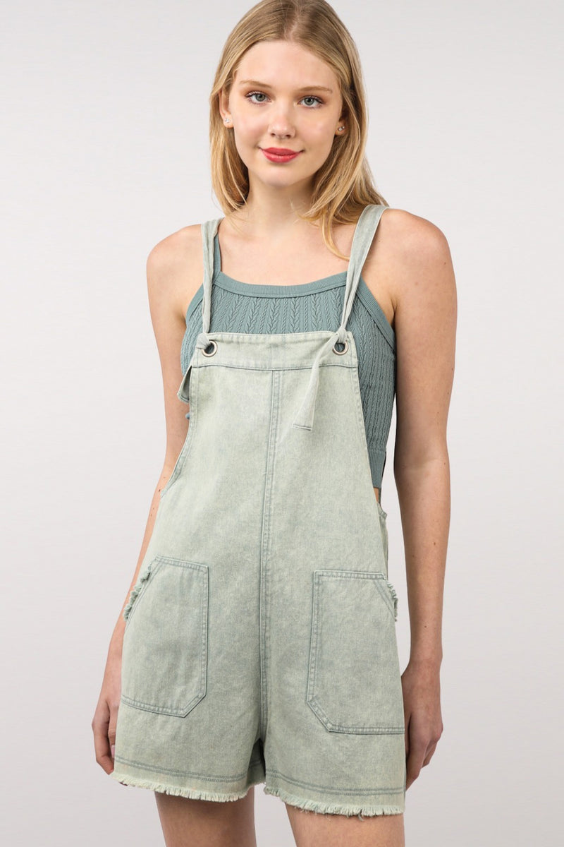 VERY J Washed Frayed Hem Denim Overall