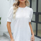 Openwork Round Neck Short Sleeve Blouse