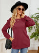 Ruched Shoulder Round Neck Long Sleeve Sweatshirt Burgundy