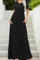 Round Neck Maxi Tee Dress with Pockets Black