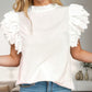 Ruffled Mock Neck Cap Sleeve Blouse