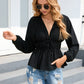 Balloon Sleeve Plunge Peplum Blouse