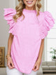 Ruffled Mock Neck Cap Sleeve Blouse Pink