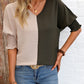 Contrast V-Neck Lantern Sleeve Blouse