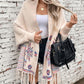 Fringe Geometric Open Front Long Sleeve Cape