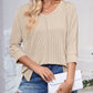 Lovelet Textured Round Neck Three-Quarter Sleeve Blouse