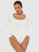 Full Size Scoop Neck Long Sleeve Bodysuit White