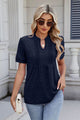 Notched Short Sleeve Top Dark Navy