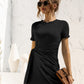 Round Neck Cuffed Sleeve Side Tie Dress