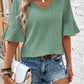 Textured V-Neck Flounce Sleeve Blouse