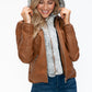 YMI Faux Layered Double-Zipper Jacket with Fuzzy Hood