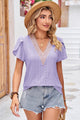 Eyelet V-Neck Petal Sleeve T-Shirt Lavender