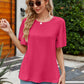 Pleated Flutter Sleeve Round Neck Blouse