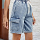 Drawstring Denim Shorts with Pockets