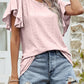 Round Neck Flutter Sleeve Blouse