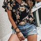 Printed Tie Neck Short Sleeve Blouse