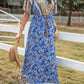 Slit Printed V-Neck Half Sleeve Maxi Dress