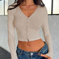 Buttoned V-Neck Long Sleeve T-Shirt