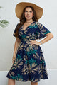 Botanical Print Flutter Sleeve Smocked Waist Dress Dark Navy