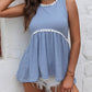 Ivy Lane Striped Lace Trim Round Neck Tank