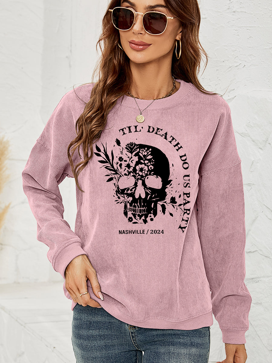 Skull Graphic Dropped Shoulder Sweatshirt Dusty Pink