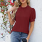 Frill Mock Neck Short Sleeve Eyelet Blouse