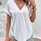 Eyelet V-Neck Short Sleeve Blouse