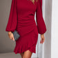 Ruched Ruffled Balloon Sleeve Mini Dress