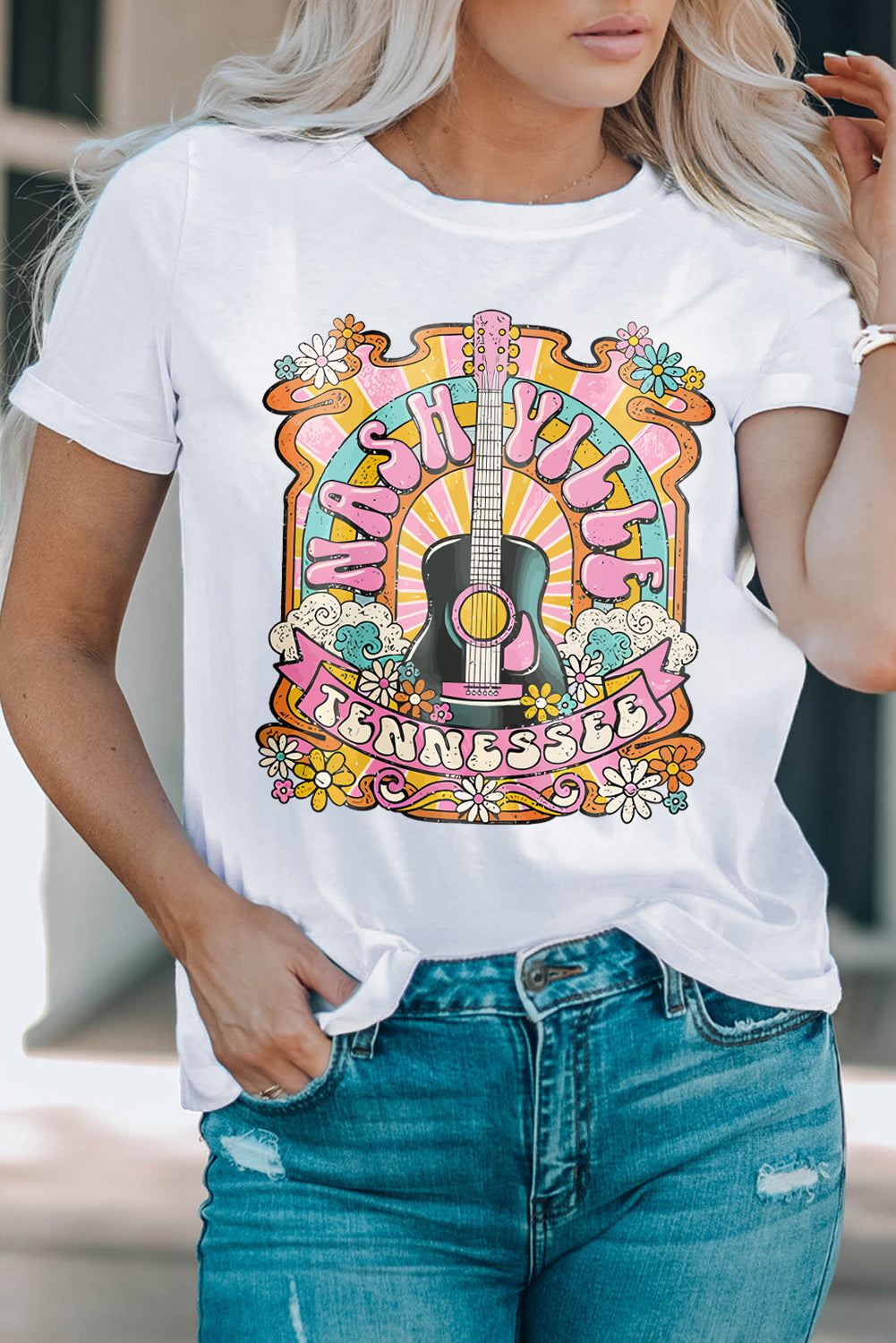 Graphic Round Neck Short Sleeve T-Shirt White