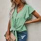 V-Neck Tie Hem Flutter Sleeve Blouse