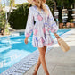 Geometric Print Surplice Neck Balloon Sleeve Dress