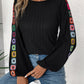 Embroidered Round Neck Long Sleeve Top