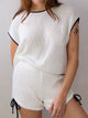 Contrast Trim Round Neck Top and Shorts Sweater Set White