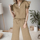 Ruffled Quarter Zip Top and Drawstring Pants Set