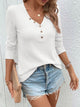 Waffle-Knit V-Neck Long Sleeve Top White