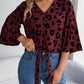 Tied Button Up Leopard V-Neck Blouse