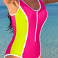 Color Block Zip Up One-Piece Swimwear