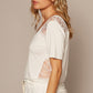 POL V-Neck Short Sleeve Lace Trim Top