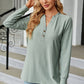 Notched Neck Long Sleeve Buttoned Blouse