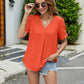 Ruched Short Sleeve V-Neck Blouse