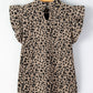 Ruffled Leopard Round Neck Cap Sleeve Blouse