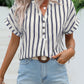 Striped Notched Short Sleeve Blouse