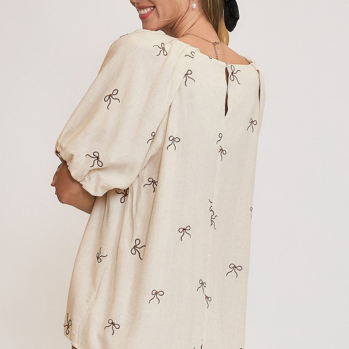 Umgee Full Size Linen Blend Ribbon Embroidered Top Plus Size