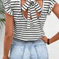 Tied Striped V-Neck Cap Sleeve T-Shirt