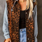 Leopard Distressed Drawstring Hooded Denim Jacket