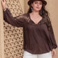 Plus Size Lace Detail Tie Neck Long Sleeve Blouse