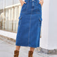 Slit Midi Denim Skirt with Pockets